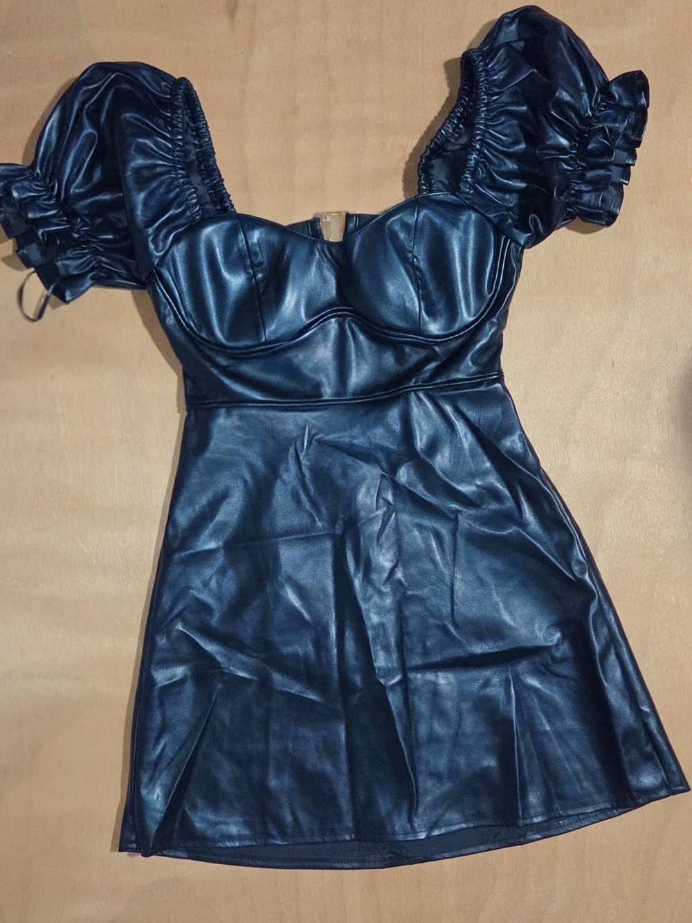 Black Faux Leather Puff Sleeve Mini Dress, FOREVER 21